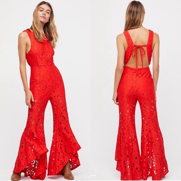 lace bell bottom jumpsuit